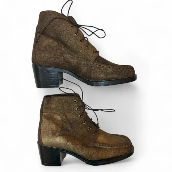Scruples Lace Up Ankle Boot Moc-toe Metallic Distressed Bronze Gold Western Sz 8 - Image 4