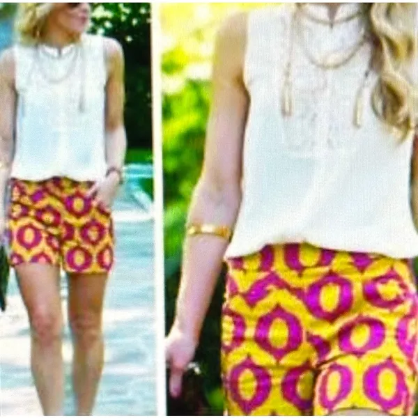 Anthropologie 'Cartonnier' Tailored Remy Shorts Hot Pink Yellow Green sz 4 - Image 3