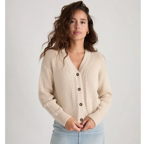 Marine Layer Robin Crop Cardigan In Oatmeal XS - Image 3
