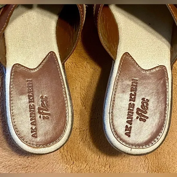 Anne Klein iflex Santo Medium Brown Leather Slip On Mules Heel - Image 6