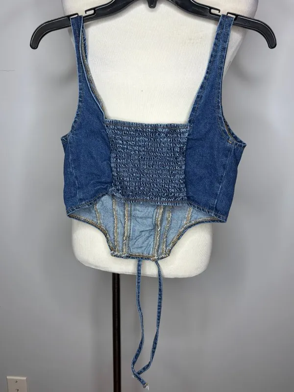 Lone Star - Blue Denim Corset Crop Top - Image 2