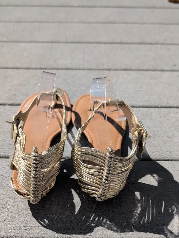 SM New York Tyra T-Strap Sandals | SM New York Strappy Back Gold Sandals - Image 5