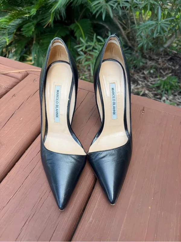 Manolo Blahnik Black Leather D’Orsay Stiletto Pumps 37 US 6.5 - Image 2