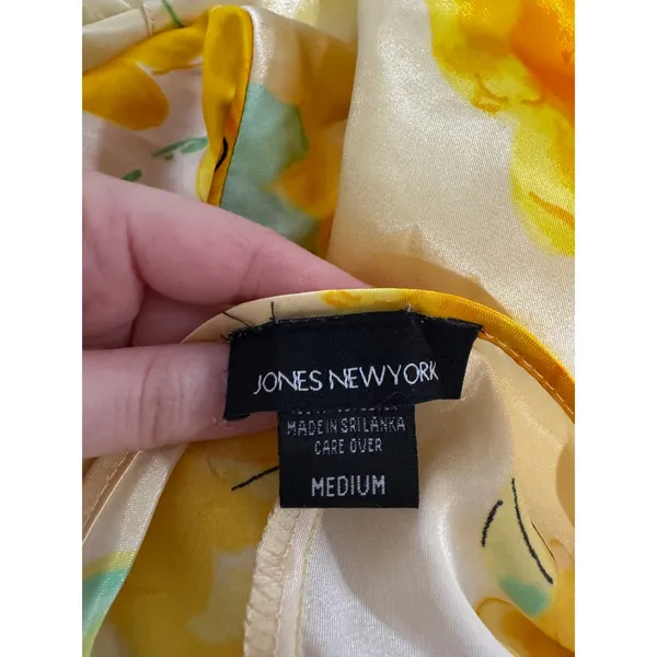 Jones New York Yellow Floral Satin Chemise Nightgown Slip Dress Medium - Image 3