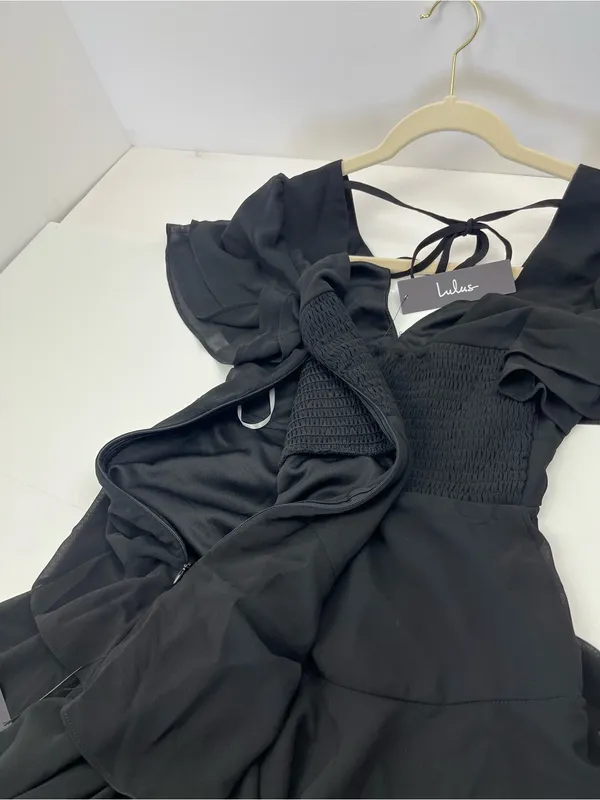 Lulus Midnight Mood Black‎ Tiered Maxi Dress Womens XS Coquette Moody Sexy NEW - Image 11