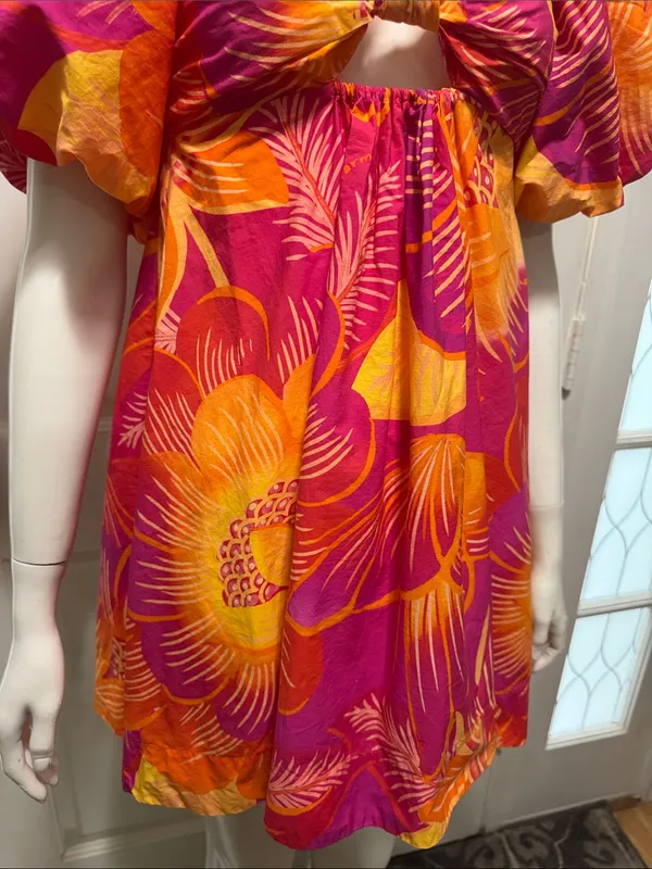 Farm Rio Summer Garden Puff Sleeve Cut Out Dress Womens Sz Small New $185 - Image 9