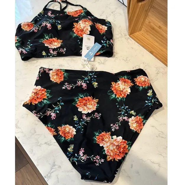 Cupshe Orange Blossom High-waisted Bikini summer vacation beach poolside size XL - Image 7
