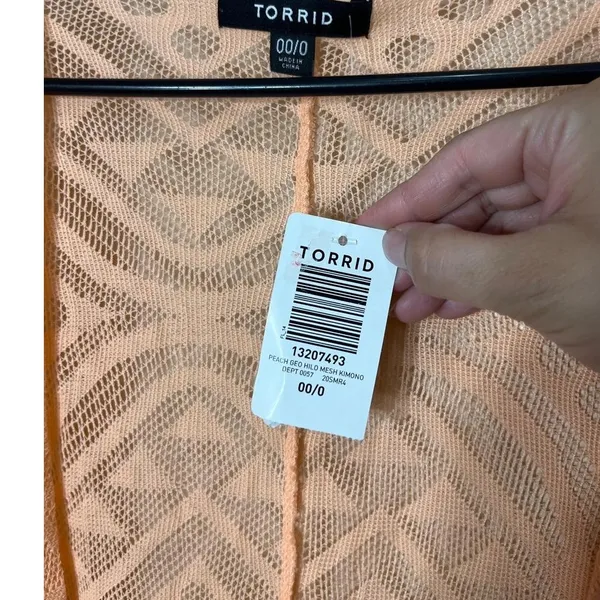 NWT Torrid Peach Geo Hi Lo Mesh Open‎ Front Kimono Cardigan Size M/L - Image 6