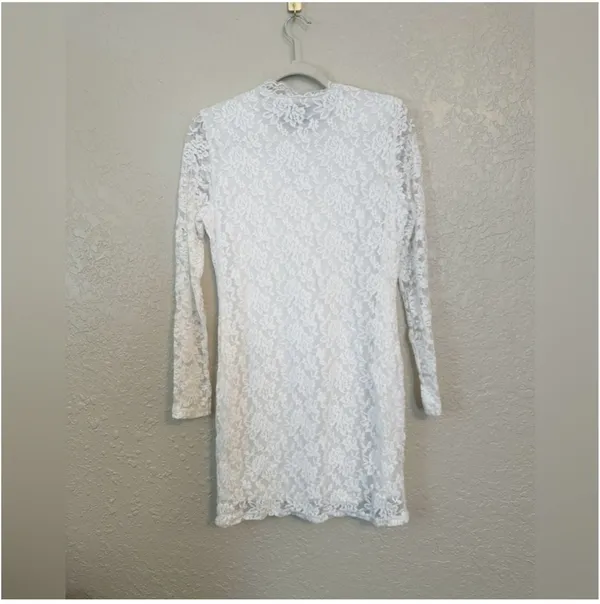White long sleeve lace mini dress reception bridal bachelorette dress size M/L - Image 4