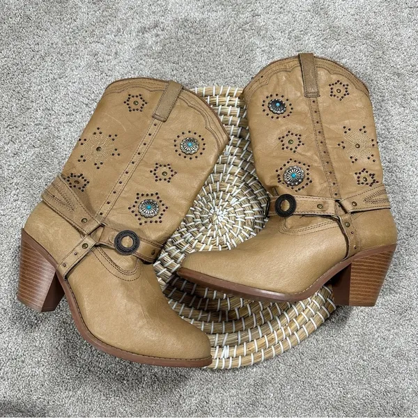 Dingo Addie Women’s Harness Boots Mid-Calf Rhinestone Western Rodeo Cowgirl Tan - Image 14