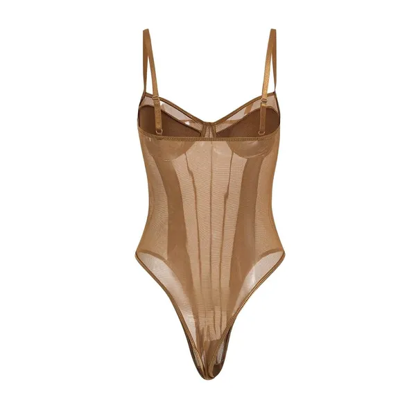 Micas Mesh Backless Sheer Patchwork Corset Slip Bodysuit‎ Womens 12 Boudoir Sexy - Image 6