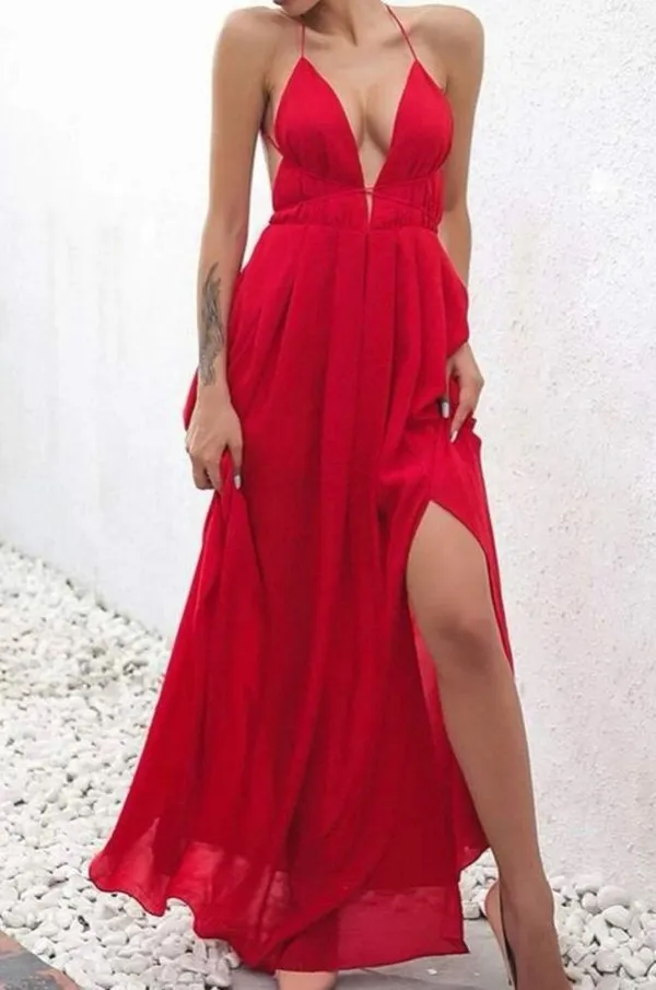 Fire red gown with strappy ties - Image 3