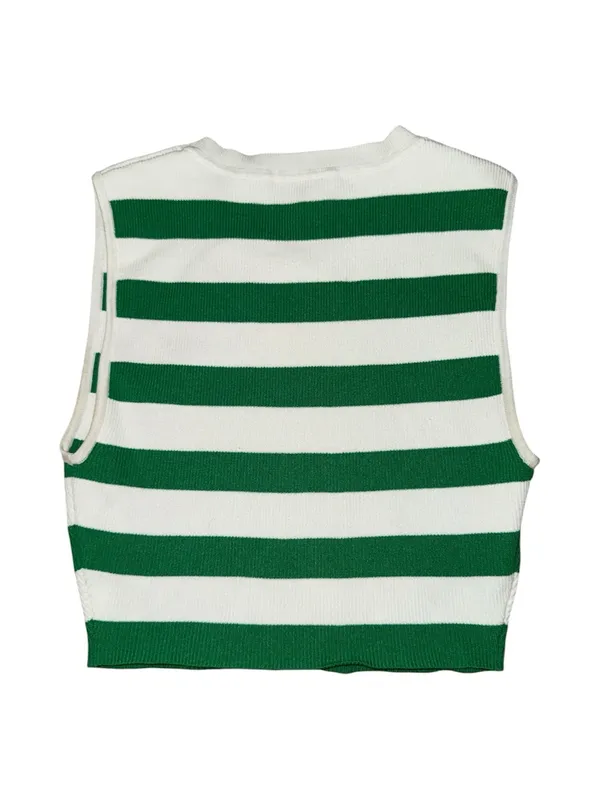 Aritzia Babaton Green White Striped Sleeveless Knit Crop Top Size Small - Image 2