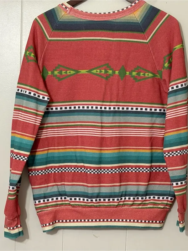 Aviator Nation Tulum Bolt Stitch Serape Sweatshirt Medium Pink Western Pullover - Image 11