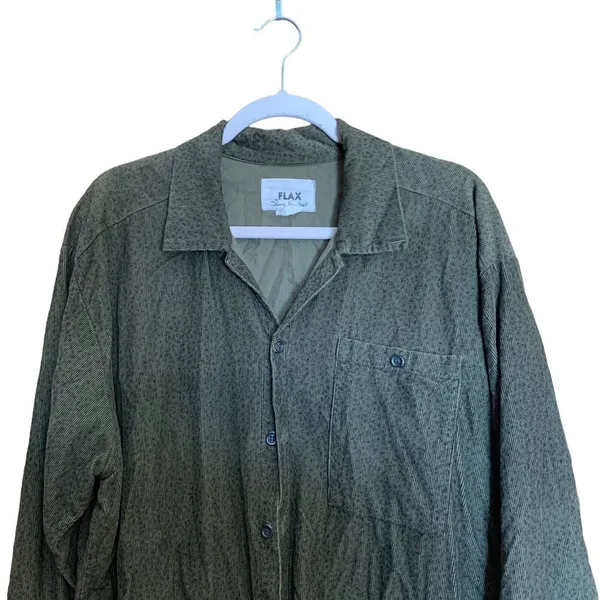 FLAX Womens Size Small Green Printed Cotton Gauze Lagenlook Botton Up Shirt - Image 2