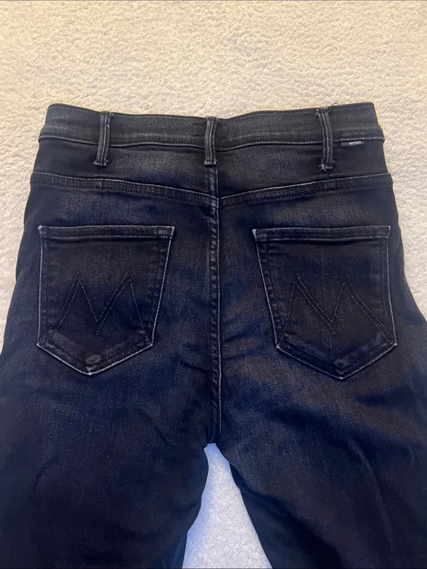 MOTHER Hustler Ankle Fray Crop‎ Flare High Rise Washed Black Jeans 29 - Image 13