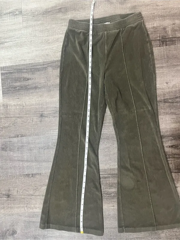 AERIE by American Eagle Groove-On Rib Velour Flare Pants in Nomad Olive - Image 8