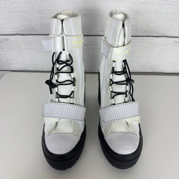 Converse All Star GR82‎ De Luxe Womens 6.5 White Boots Block Heel Cord Lock Goth - Image 2