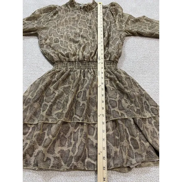 SHOW ME YOUR MUMU Russo Python Gold Shimmer Tiered Ruffle Mini Dress Sz S - Image 14