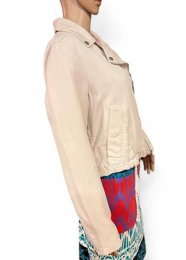 Abercrombie & Fitch Women’s Light Beige Moto Jacket Size M Asymmetrical Zip EUC - Image 4