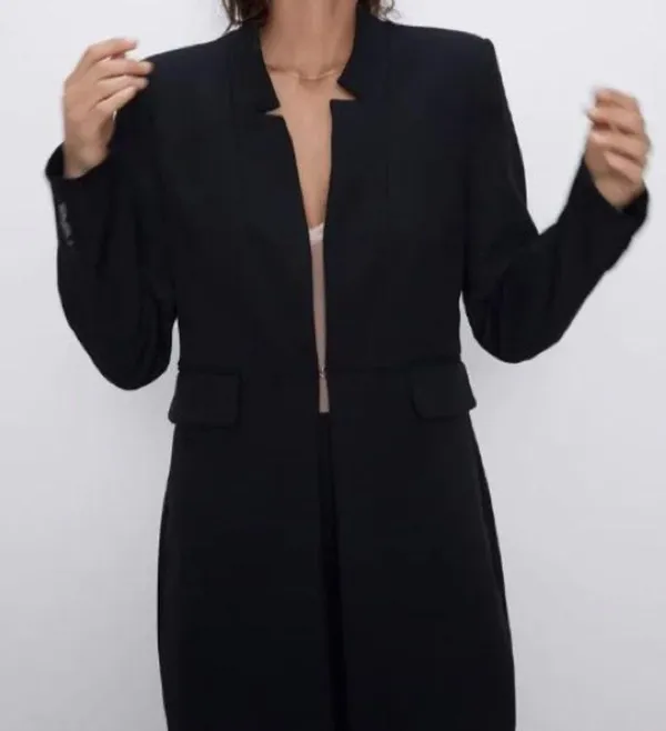 Zara Outerwear Inverted Lapel Frock Coat Blazer BLACK NEW - Image 7