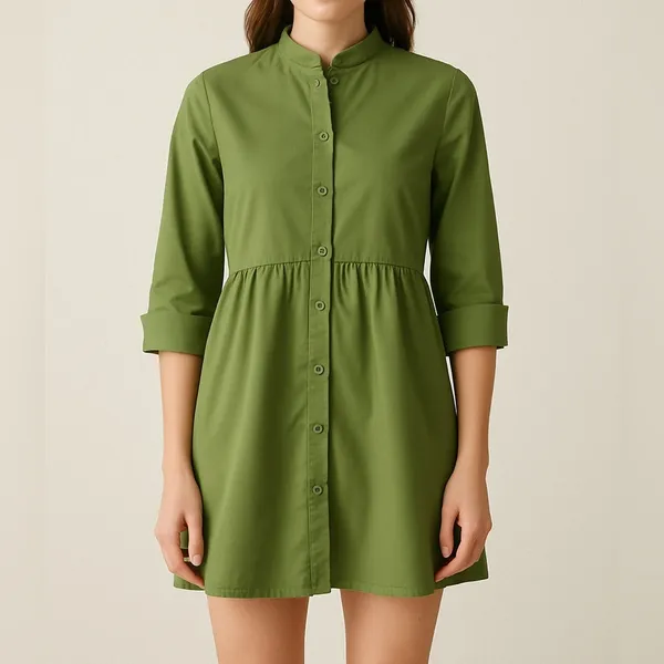 Tuckernuck Green Royal Button Front Collared A-Line Casual Chic Mini Shirt Dress - Image 8