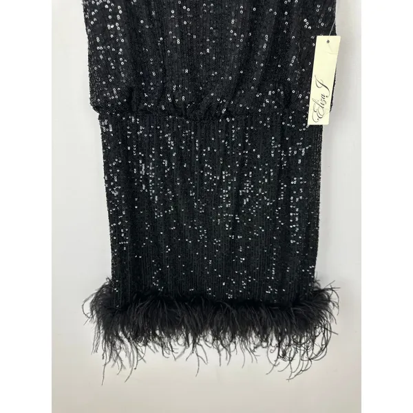 Eliza J Sequined Feather Hem Mini Dress Party Glam Mockneck Cocktail US 8 NWT - Image 7