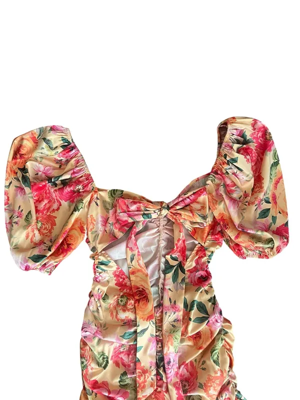 For Love and Lemons Women’s Versilla Puff Sleeve Yellow Floral Mini Dress Sz S - Image 7