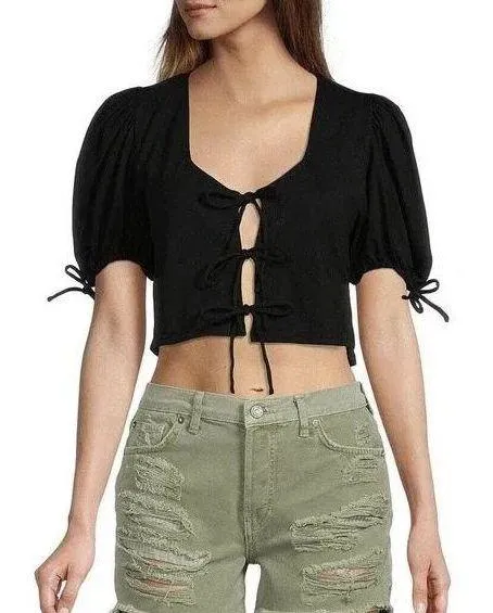 Free People Puff Sleeve Tie Front Top - Image 2