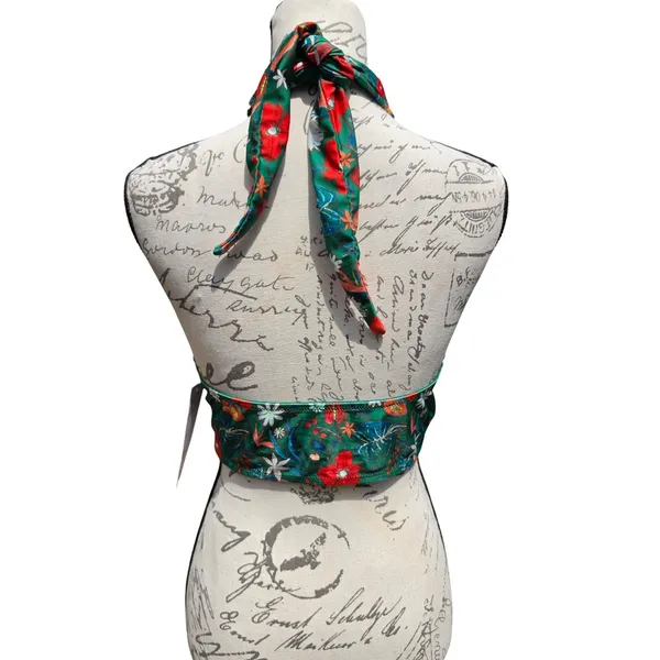 Out From Under Urban Outfitters NWT Green Botanical Floral Halter Crop Top Large - Image 8