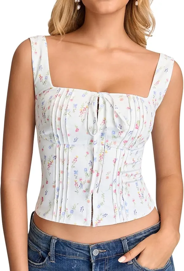 Floral Corset Top Cute Tie Bustier Y2k - Image 4