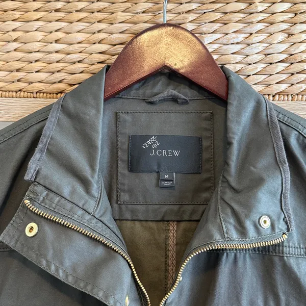 J. Crew Downtown Field Jacket Chore Coat Cotton Waxed Mossy Green Brown, Med - Image 3