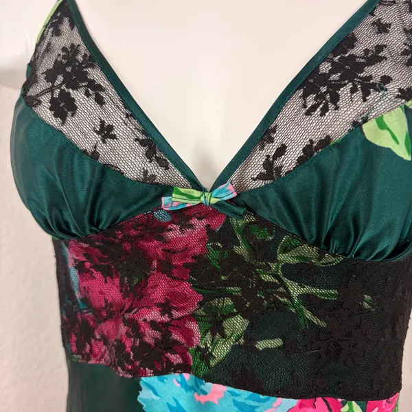 Betsey Johnson Intimates dark green floral mini slip dress - Image 3