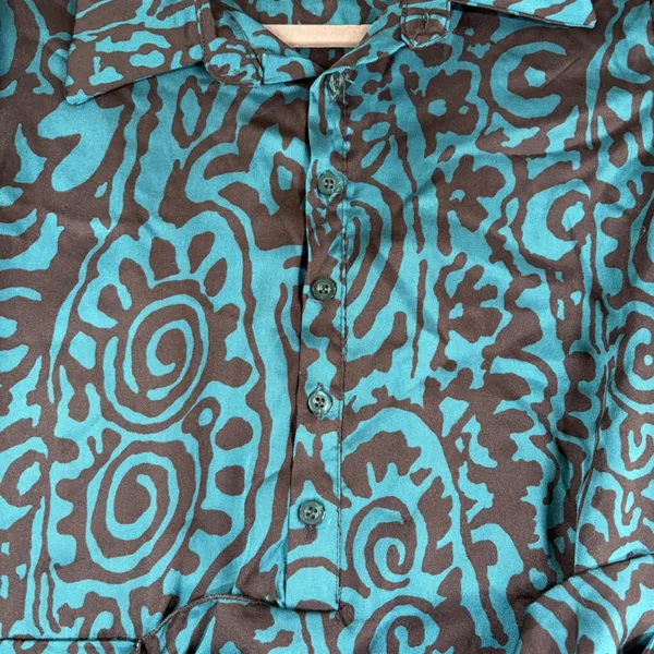 Venti6 LA Teal Abstract Swirl Ruched Mini Dress Long Sleeve Made in Italy S‎ - Image 9