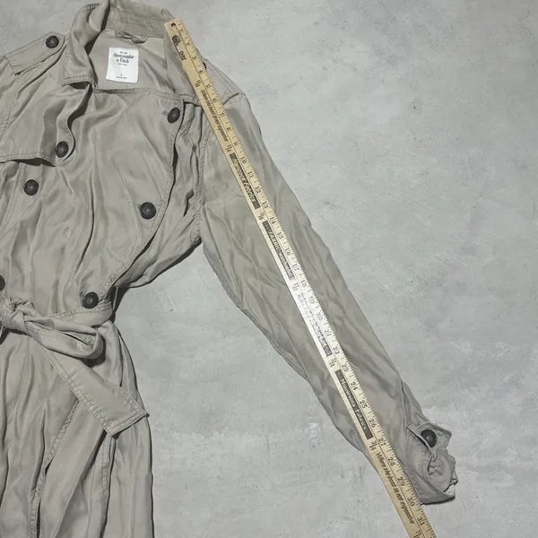 Abercrombie & Fitch Classic Long Cotton Trench Coat Beige Women's SZ Large Y2K - Image 4