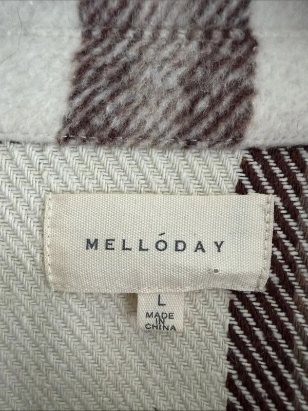 MELLODAY Cream and Brown Plaid shirt Jacket Shacket Woman’s Large - Image 2