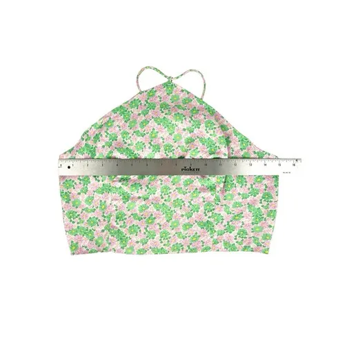 Zara Pink Green Floral Satin Halter‎ Spaghetti Strap Crop Top Size Small - Image 4