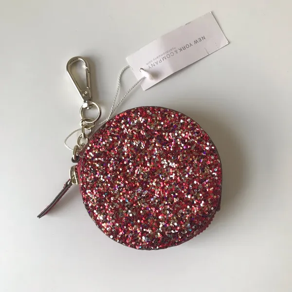 New York & Company Glitter Round Zipper Pouch Bag Charm Key Chain, NWT - Image 2