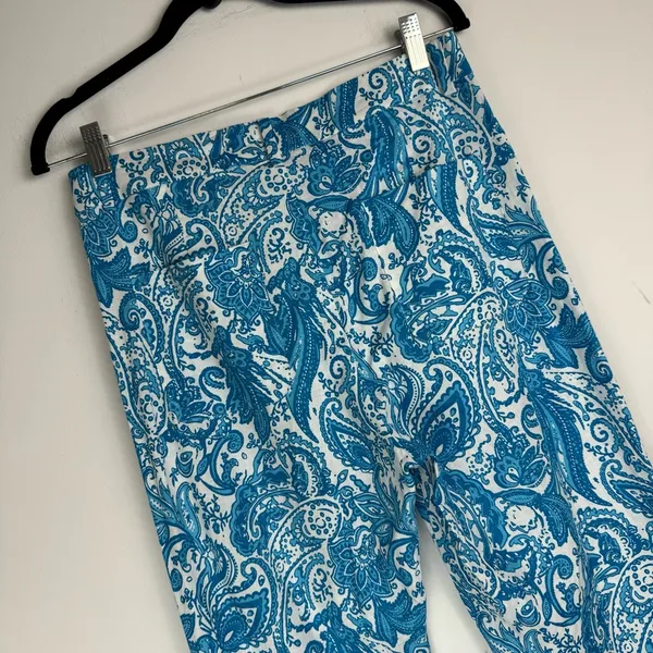 NWOT ZARA Linen Blend Trouser Pants Sz 6 Kick Flare Hem Blue Paisley Print - Image 12