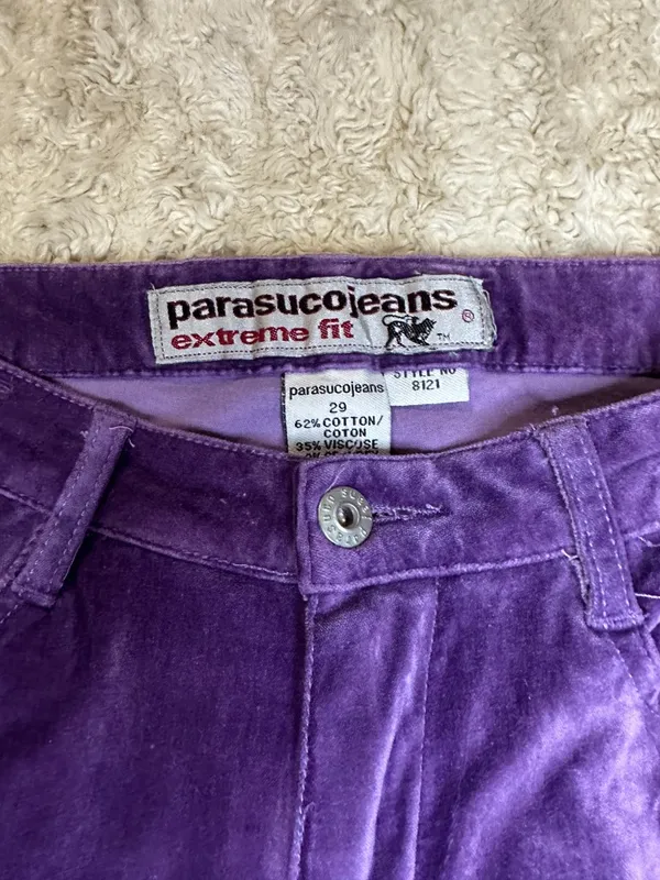 Vintage Parasuco Jeans Extreme Fit purple velvet flared bootcut pants Size 29 - Image 3
