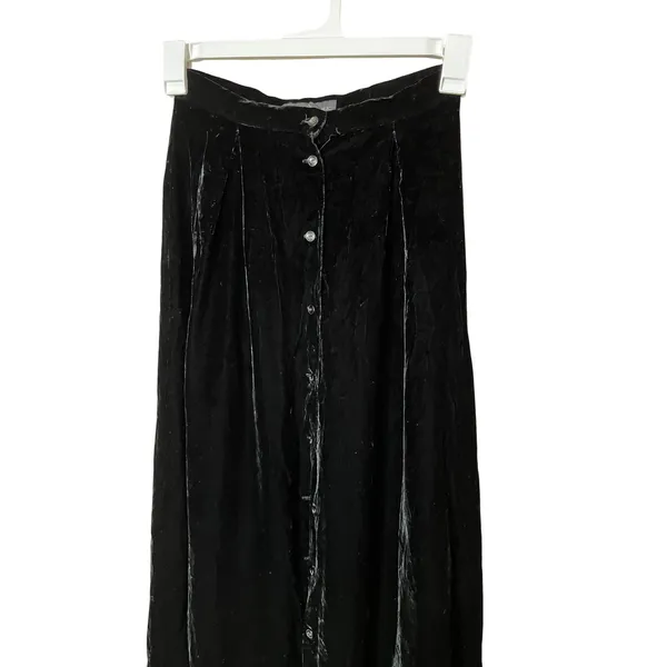 Vintage Banana Republic Black Velvet‎ Button Front Maxi Skirt Size 6 - Image 2