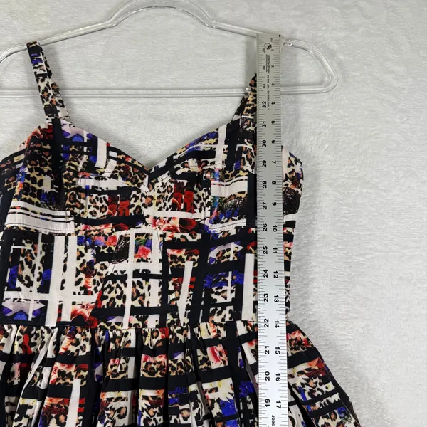 Amanda Uprichard Silk Mixed Print Fit and Flare Mini Dress Leopard Floral M - Image 7