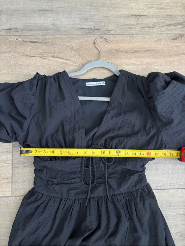 Abercrombie & Fitch Tie Front Textured Puffed Sleeves Maxi Dress Black M - Image 8