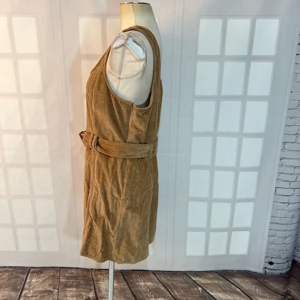 American Eagle Outfitters Tan Belted Corduroy Overall Jumper Mini Dress Large - Image 6