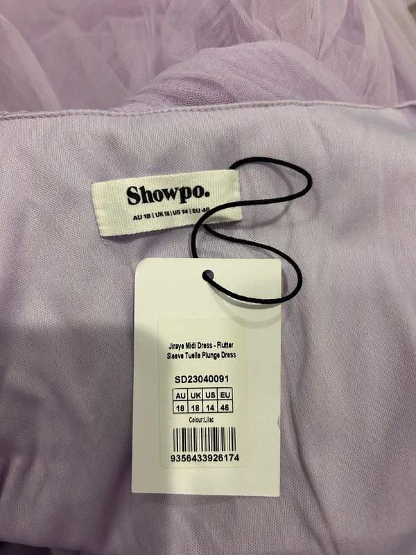 New Showpo Jiraye Midi Dress Flutter Sleeve Tuelle Plunge Dress Size Large - Image 7