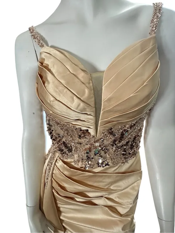 Criebdk Elegant Satin & Sequins Formal Dress Gold Size 8 (See Measurements) NWT - Image 2