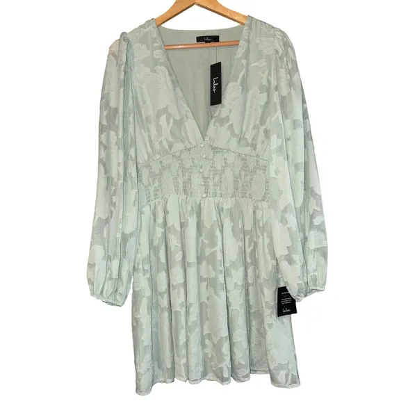 New‎ Lulus NW Tomorrow & Always Light Sage Green Burnout Floral Mini Dress Large - Image 2