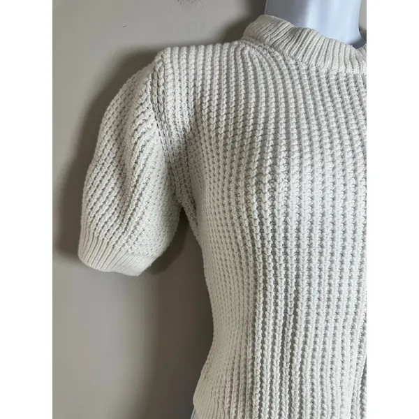 French‎ Connection Lune Mozart Waffle Jumper Cream Short Puff Sleeve Cotton M - Image 4