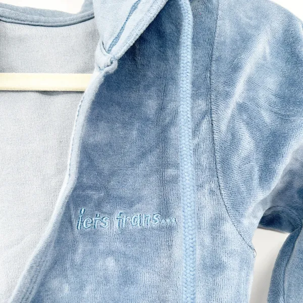 Iets Frans UO Womens Loungewear Kenny Plunge Neck Hooded Velour Jumpsuit XS Blue - Image 5