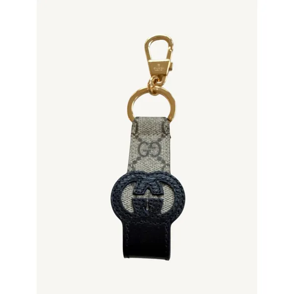 Gucci Interlocking G Keychain Ring Bag Charm GG Supreme Black Leather 701432 NIB - Image 4